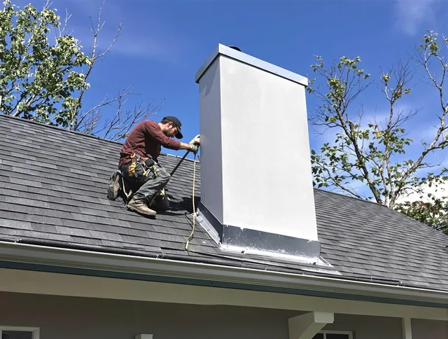 Canton Chimney Sweep team member finishing chimney construction in Canton, CT