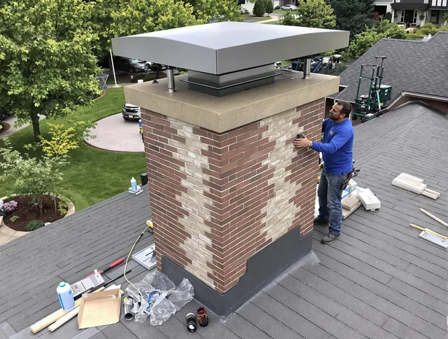 Canton Chimney Sweep team working on a custom chimney remodel in Canton, CT
