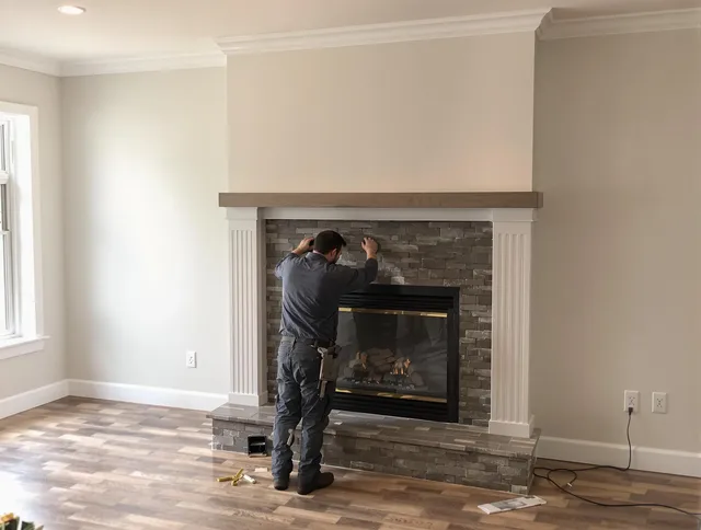 Canton Chimney Sweep finishing a custom fireplace install in Canton, CT